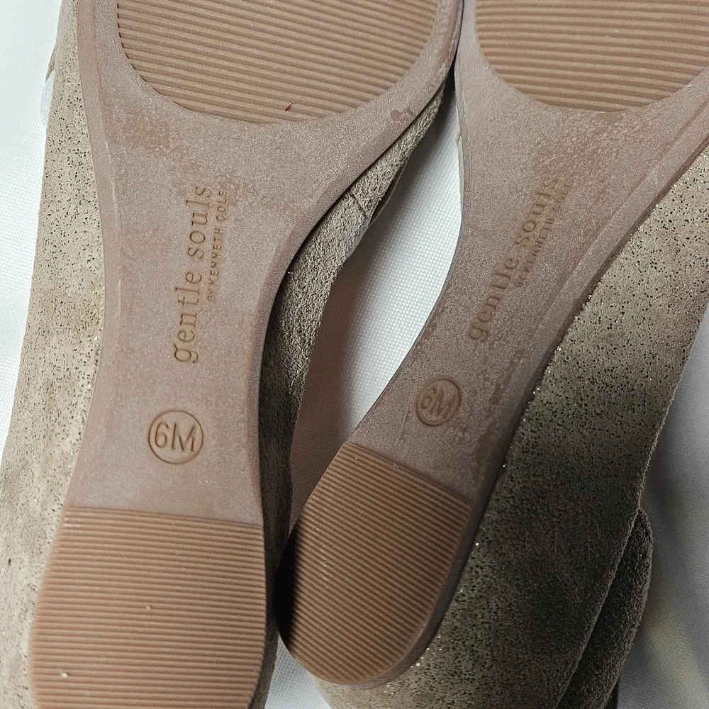 Gentle Souls Natalia Ballet Flats Taupe Metallic Suede Wedge Women's 6 M‎ NEW